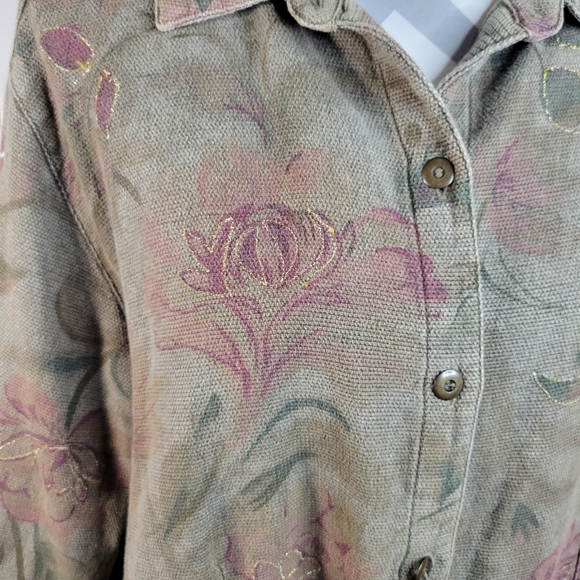 Womans Chicos Design Jade Rose Metallic Thread Jacket Button Front Size 3 - Picture 3 of 10